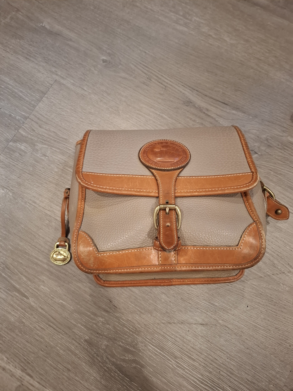 Vintage Made In USA Dooney & Bourke Khaki Leather Crossbody Bag